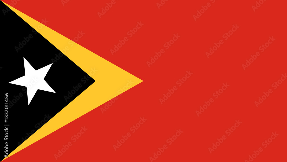 National flag of East Timor features red background with yellow triangle, black triangle, and white star National flag of East Timor features red background with yellow triangle, black triangle, and white star