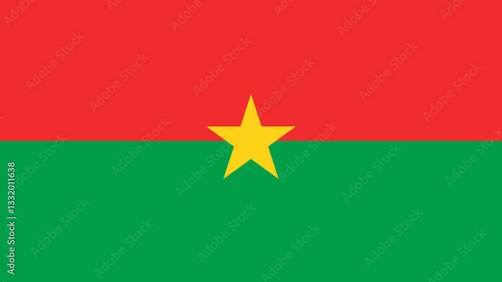 Flag of Burkina Faso featuring red and green horizontal stripes with a central yellow star representing unity and richness Flag of Burkina Faso featuring red and green horizontal stripes with a central yellow star representing unity and richness