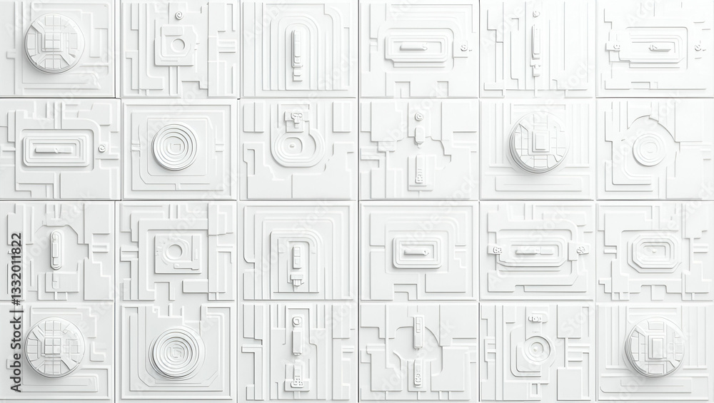 Futuristic Habitat Module Tile Patterns: Clean White Designs with Docking Hatches for Tech-Savvy Environments - Perfect for Photo Stock Concepts and Modern Aesthetic Grids Futuristic Habitat Module Tile Patterns: Clean White Designs with Docking Hatches for Tech-Savvy Environments - Perfect for Photo Stock Concepts and Modern Aesthetic Grids