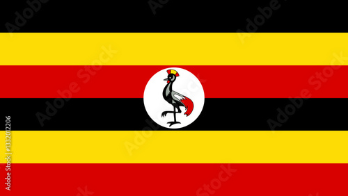Flag of Uganda showcasing distinct colors and emblem against a solid background Free Download Flag of Uganda showcasing distinct colors and emblem against a solid background - GFXLoad