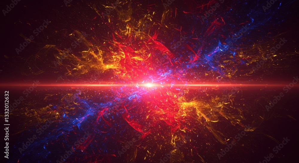 Fototapeta premium Bright cosmic explosion of red, yellow, and blue colors 