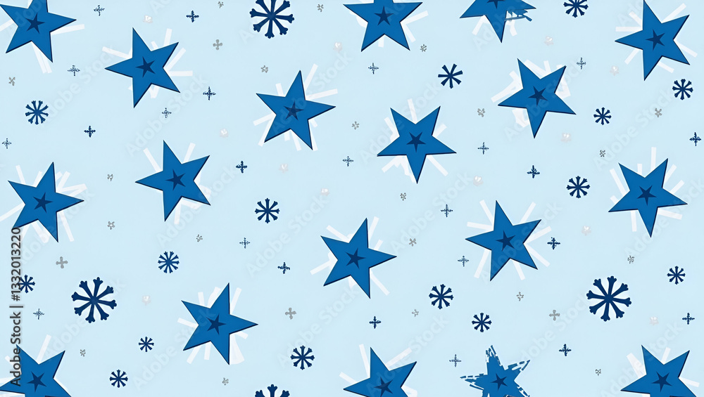 Winter Hanukkah Stars Pattern: Seamless Blue and Silver Snowflakes for a Festive Holiday Vibe - Cute Flat Vector Illustration for Your Seasonal Celebration Designs Winter Hanukkah Stars Pattern: Seamless Blue and Silver Snowflakes for a Festive Holiday Vibe - Cute Flat Vector Illustration for Your Seasonal Celebration Designs