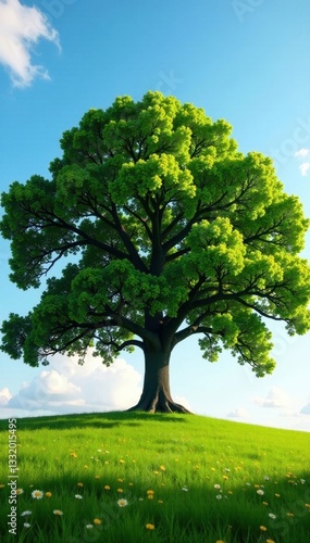 Wallpaper Mural Majestic oak tree dominates field, full sun, perfect crown, summer, ecology Torontodigital.ca