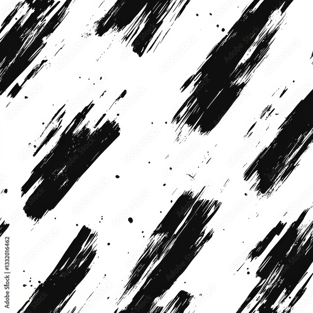 Abstract Seamless Pattern with Black Paint Brush Strokes and Splatters on White Background. Abstract Seamless Pattern with Black Paint Brush Strokes and Splatters on White Background.
