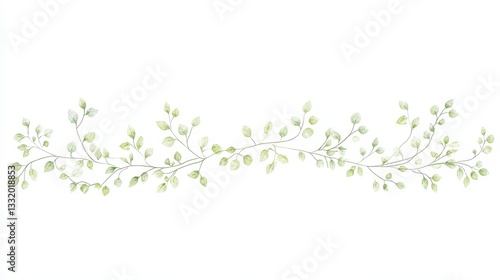 A pattern of green vine and plant elements is depicted in watercolour illustration backgrounds as a line