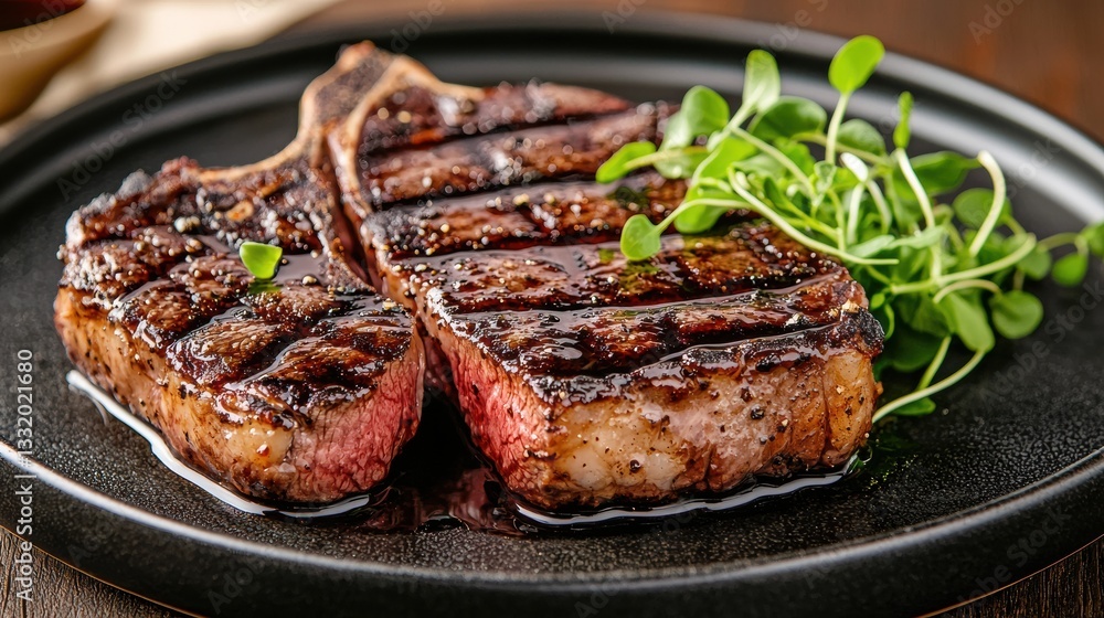 Grilled Steak Plated with Elegant Microgreens Grilled Steak Plated with Elegant Microgreens