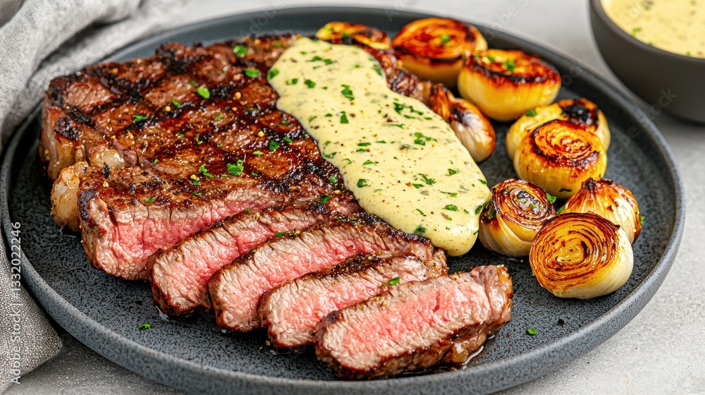 Grilled steak with roasted vegetables on a plate Grilled steak with roasted vegetables on a plate