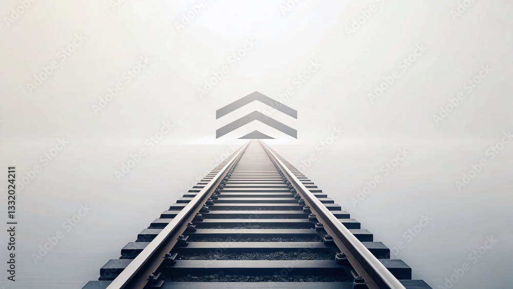 Fototapeta premium Simple Railroad Rail Logo Design, Minimalist Railway Track Symbol, Left-Aligned, White Background