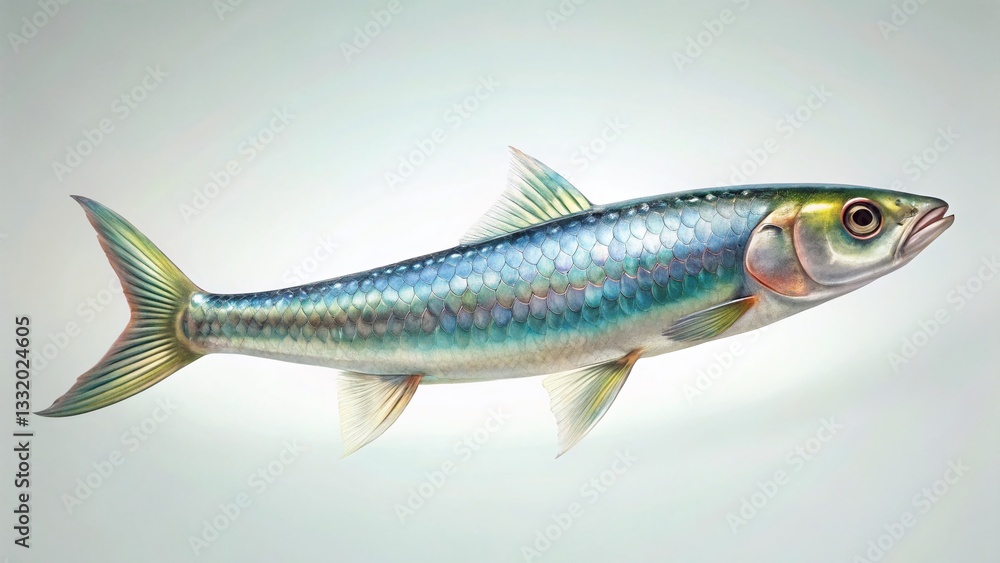 Single Anchovy Fish, High-Resolution Realistic Sea Fish Illustration on White Background Single Anchovy Fish, High-Resolution Realistic Sea Fish Illustration on White Background