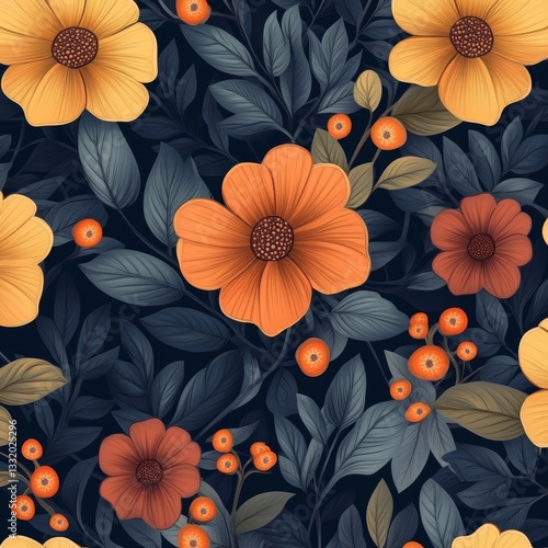 Wallpaper Mural A vintage-style floral seamless pattern featuring modern botanical wallpaper with hand-drawn flower ornaments is available for minimalist print design, wall paintings, and wallpapers, serving as a Torontodigital.ca