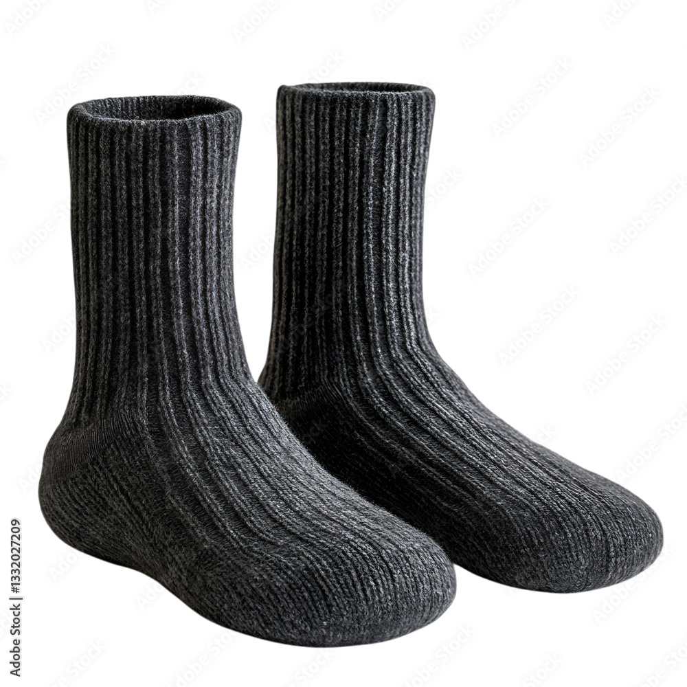 A Pair of Thermal Socks in Dark Gray Isolated on Transparent Background A Pair of Thermal Socks in Dark Gray Isolated on Transparent Background