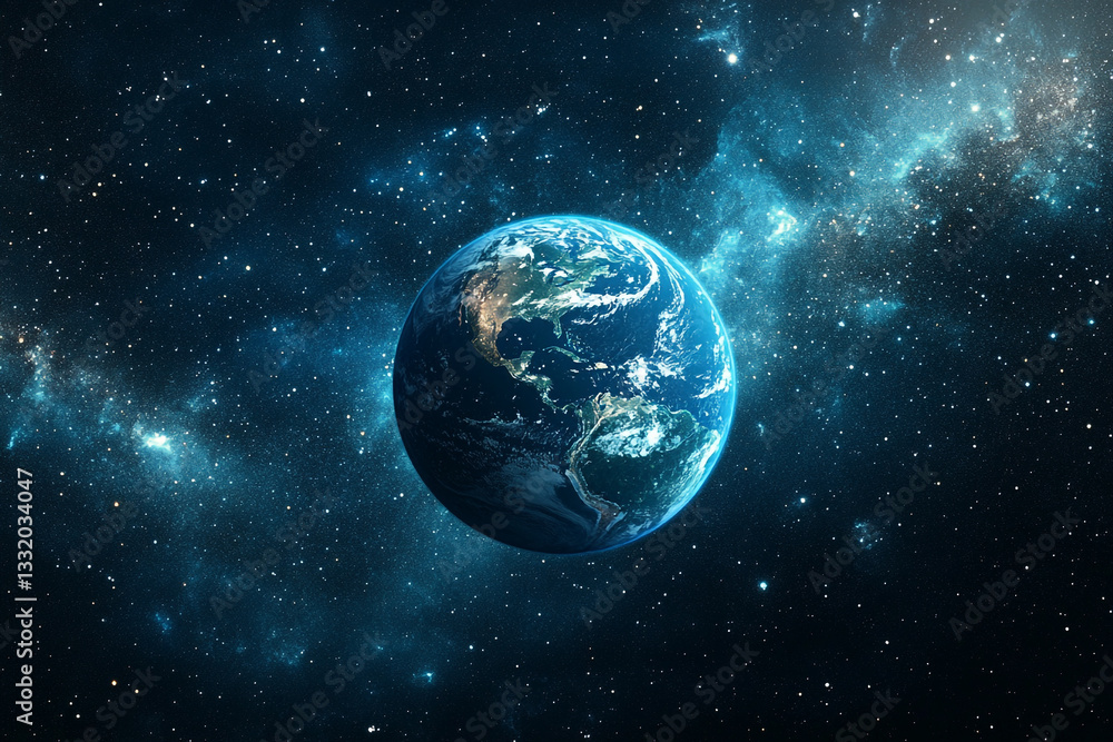 Stunning blue planet earth in space with starry galaxy background dark stars night world globe photo Stunning blue planet earth in space with starry galaxy background dark stars night world globe photo