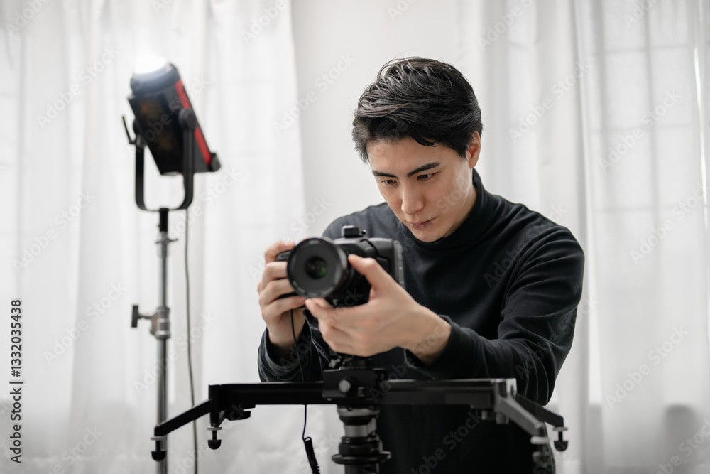 Obraz premium カメラマン スタジオ ライティング