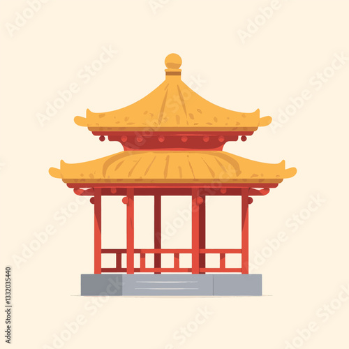 Asian architecture: Red and gold pavilion illustration