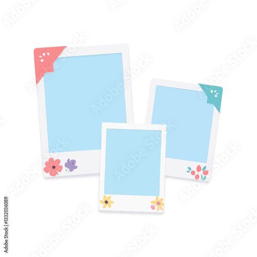 Blank Photo Frames with Floral Embellishments on White
