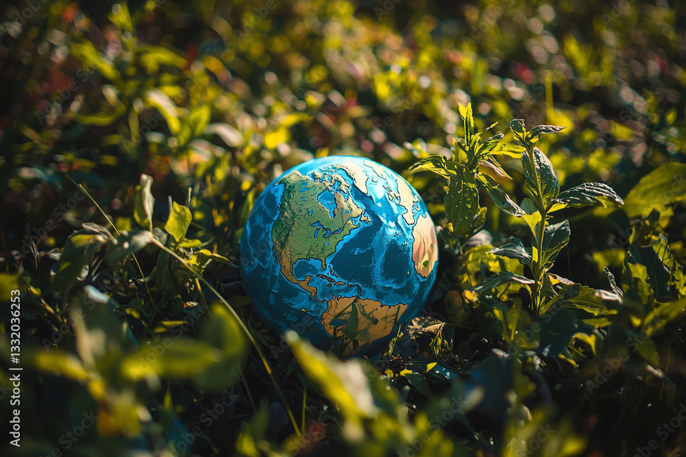 Small globe resting in lush green grass nature scene day view earth plant world image photo color Small globe resting in lush green grass nature scene day view earth plant world image photo color