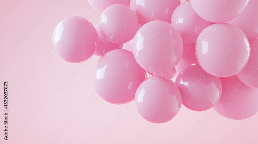 A cluster of glossy pink spheres creates a playful, vibrant atmosphere. A cluster of glossy pink spheres creates a playful, vibrant atmosphere.