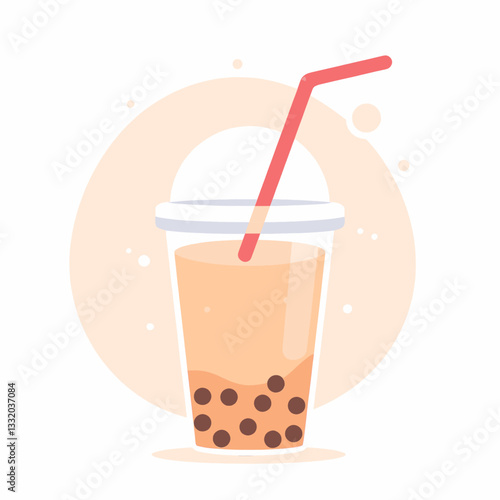 Bubble Tea Illustration with Straw and Tapioca Pearls