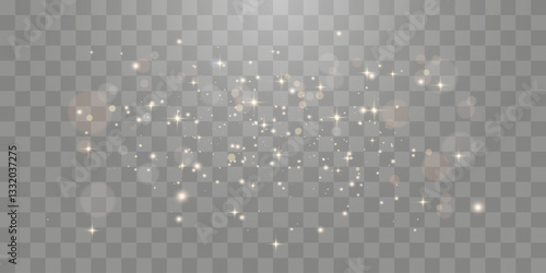 Magical light dust with a soft glow. Floating particles of light. Christmas light effect with sparkling fairy dust shining on a transparent background. Vector illustration in PNG format