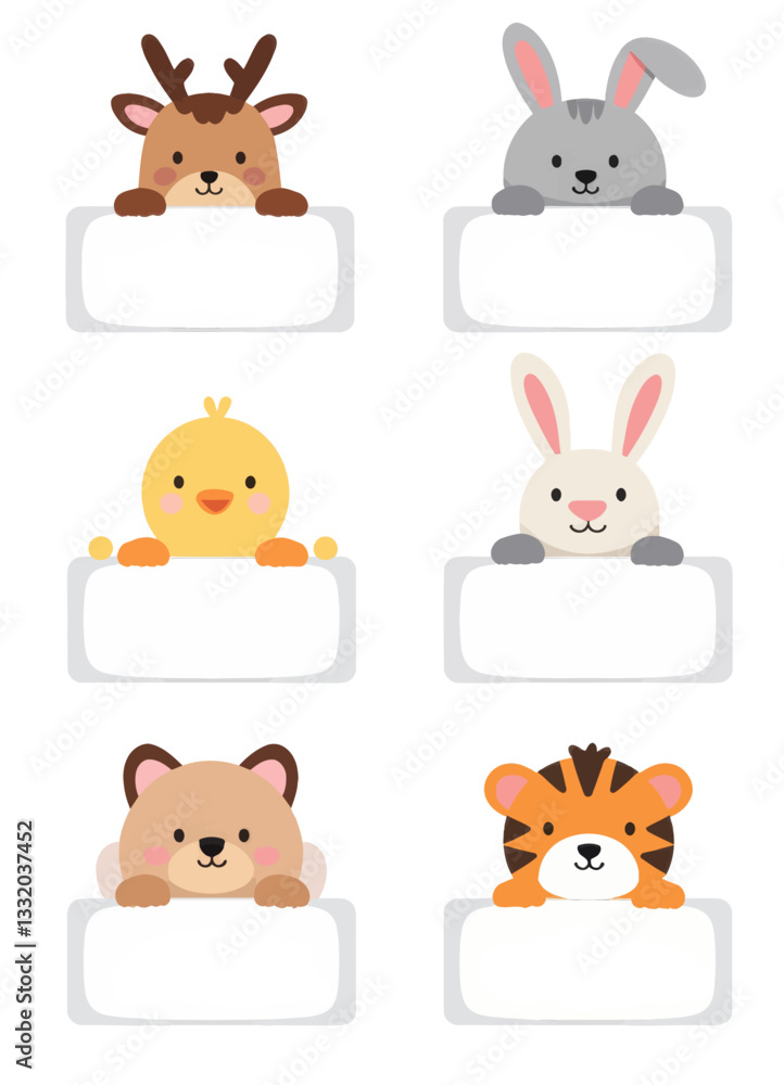 Fototapeta premium Cartoon Animals Holding White Rectangular Signs