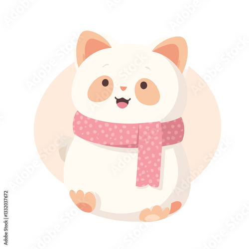 Cartoon Cat with Pink Polka Dot Scarf