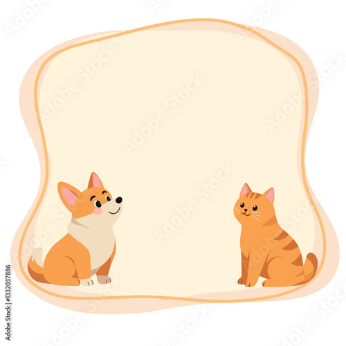 Cartoon Corgi and Cat on Note Frame
