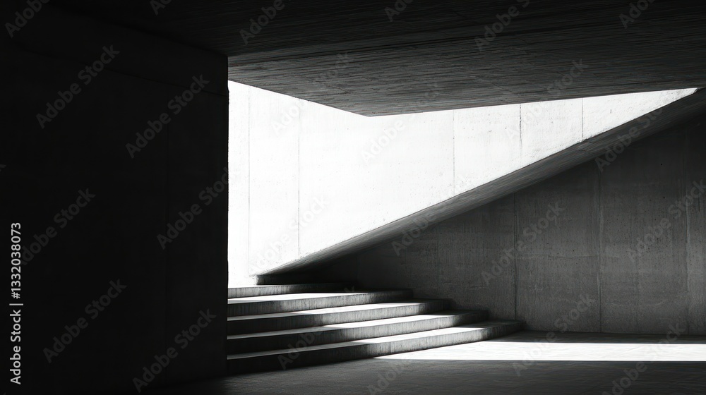 Fototapeta premium Stark concrete steps bathed in dramatic natural light and shadows