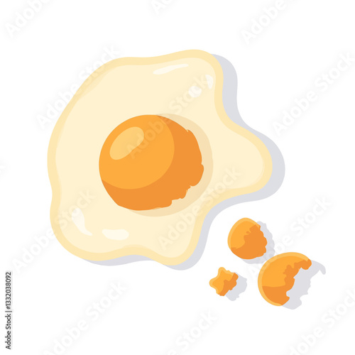 Cartoon fried egg with cracked shell pieces