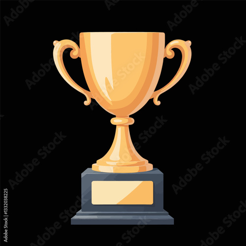 Cartoon Golden Trophy Cup on Black Base