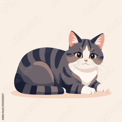Cartoon Grey Striped Cat Laying Down