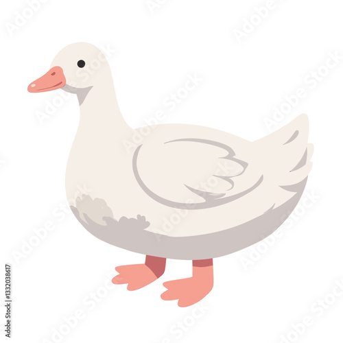 Cartoon illustration of a white goose with pink beak and feet