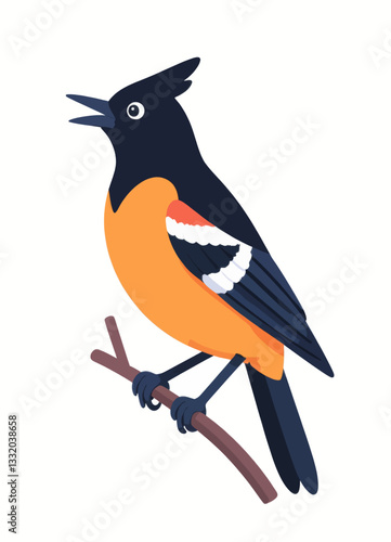 Cartoon Illustration of a Hooded Oriole Bird on a Branch