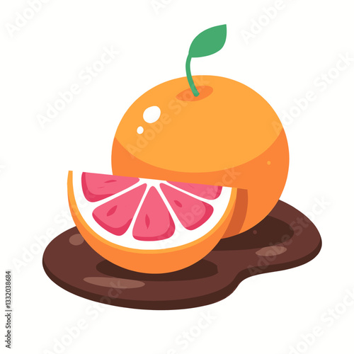 Cartoon Orange Fruit Slice on Brown Tray
