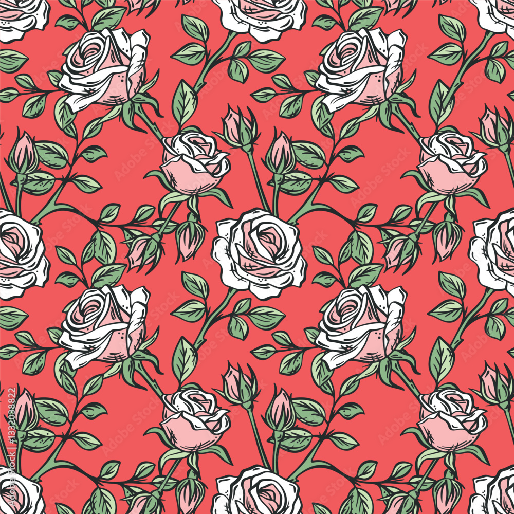 Fototapeta premium Roses seamless pattern background. Vector illustration.