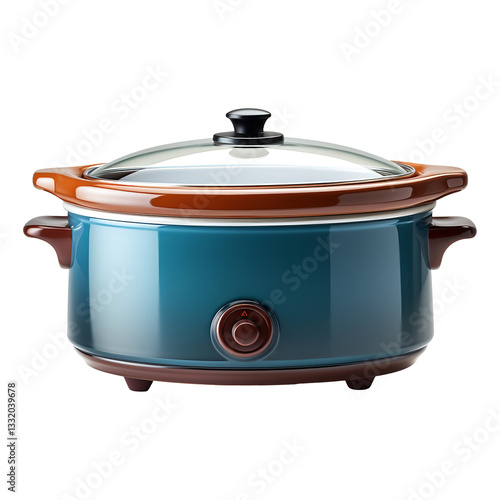 Modern crock pot with glass lid isolated on transparent background