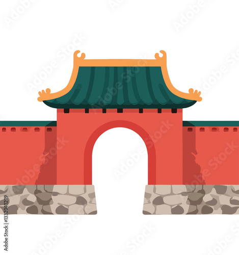 Chinese Archway Pixel Art with Green Roof