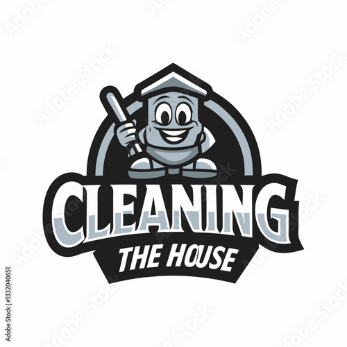 Cleaning service emblem. Flat style. Vector illustration.