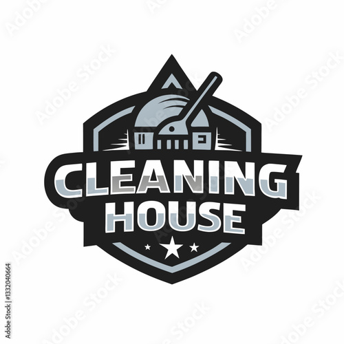 Cleaning service emblem. Flat style. Vector illustration.