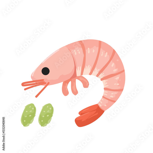 Cooked Shrimp with Wasabi Peas Illustration