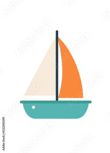 Flat Cartoon Sailboat With Orange and Cream Sails