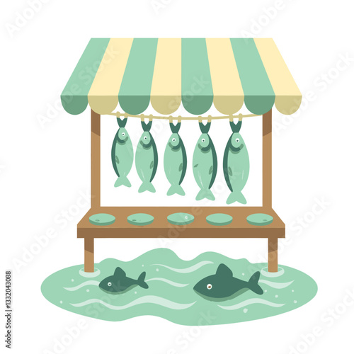 Fish Market Stall in Water with Hanging Catch