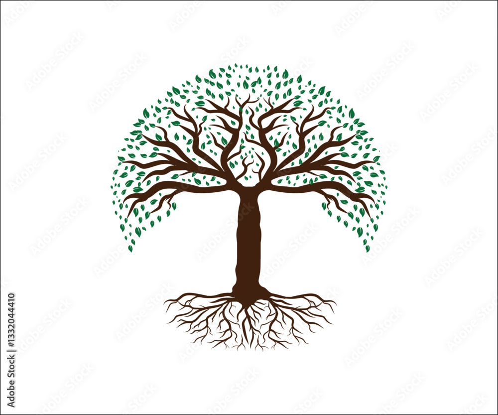 Obraz premium Tree with Visible Roots and Rounded Canopy