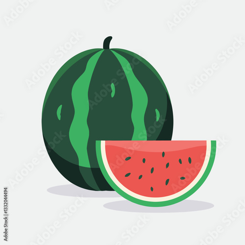Graphic Whole and Sliced Watermelon Illustration