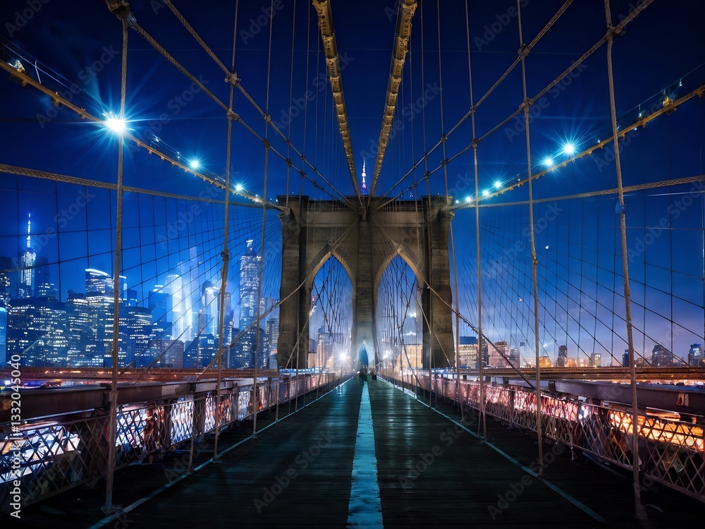 Fototapeta premium Brooklyn Bridge at Night: A Cityscape Under the Stars