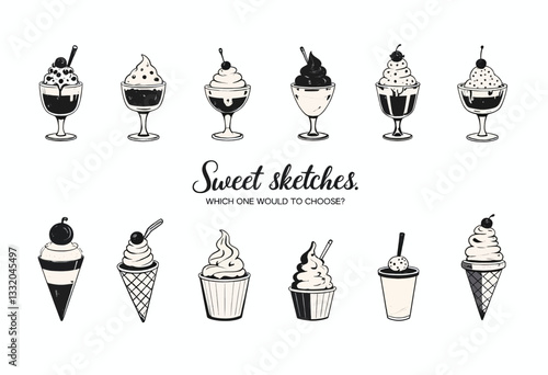 Hand Drawn Ice Cream and Sundae Assortment