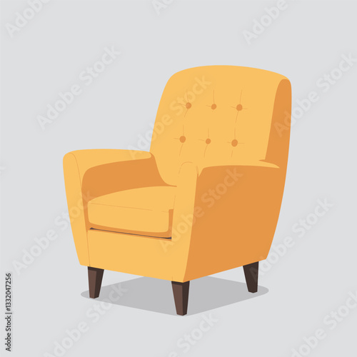 Mustard-colored armchair with buttoned backrest