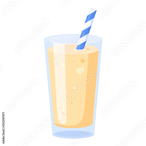Orange smoothie cartoon with blue and white straw