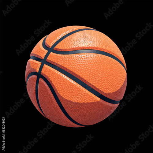 Orange basketball with black lines on black background