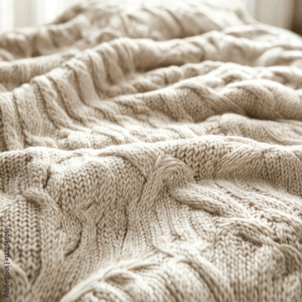Cozy Cable Knit Blanket Texture: Warm Beige Knitwear Cozy Cable Knit Blanket Texture: Warm Beige Knitwear