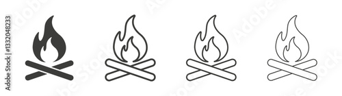 Campfire line icon vector illustration set.